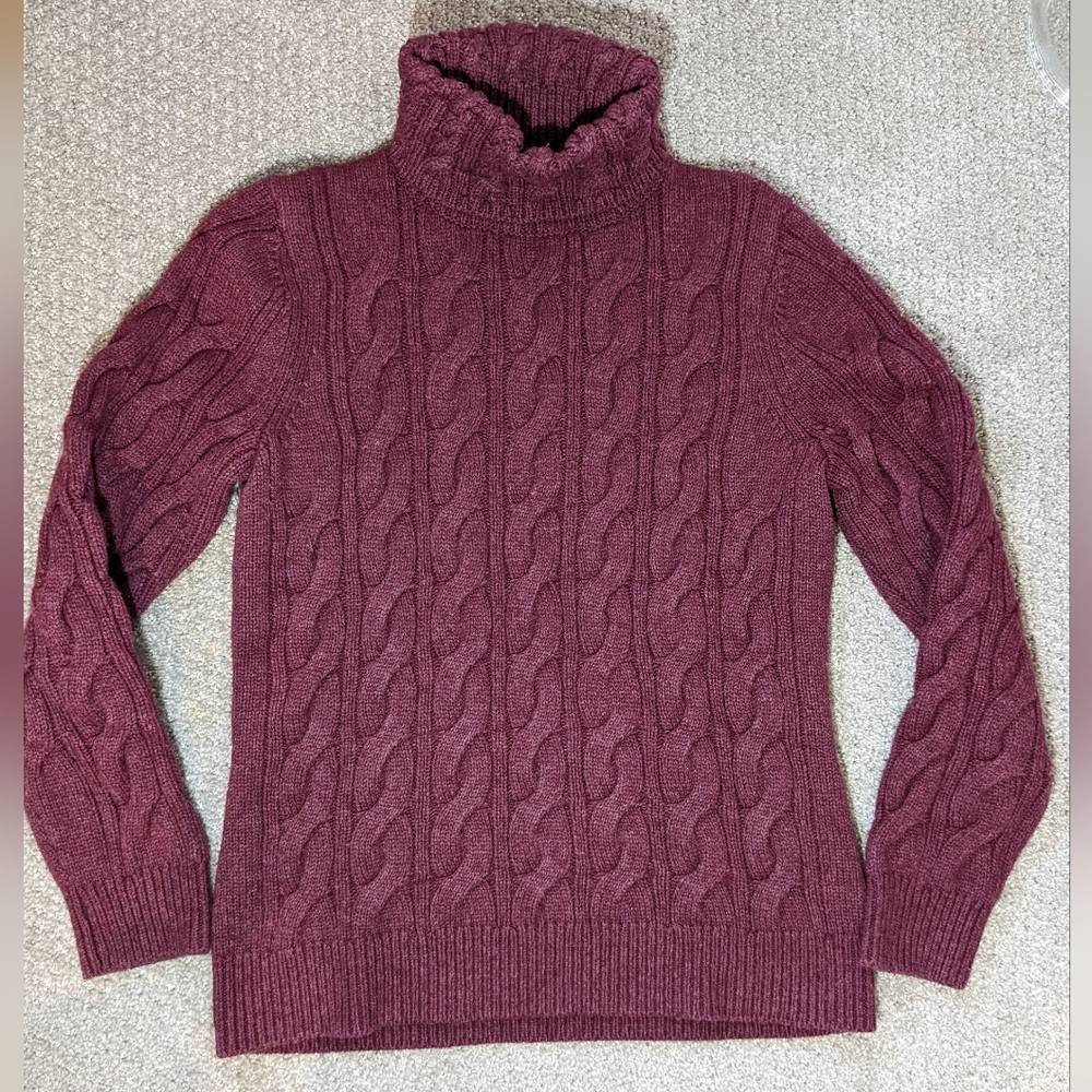 L.L Bean Small Chunky Maroon Corded Knit Turtleneck sweater